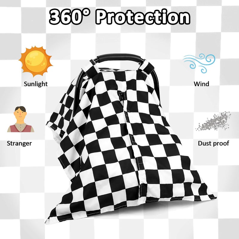 DILIMI Baby Car Seat Cover, Minky Warm Car Seat Covers for Babies, Peekaboo Opening Infant Car Seat Cover, Nursing Cover Carseat Canopy, Black Checkered - Image 3